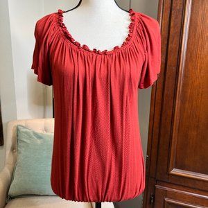 Dante Malan Short Sleeve Scoop Neck Elastic Hem Top Burnt Orange Small
